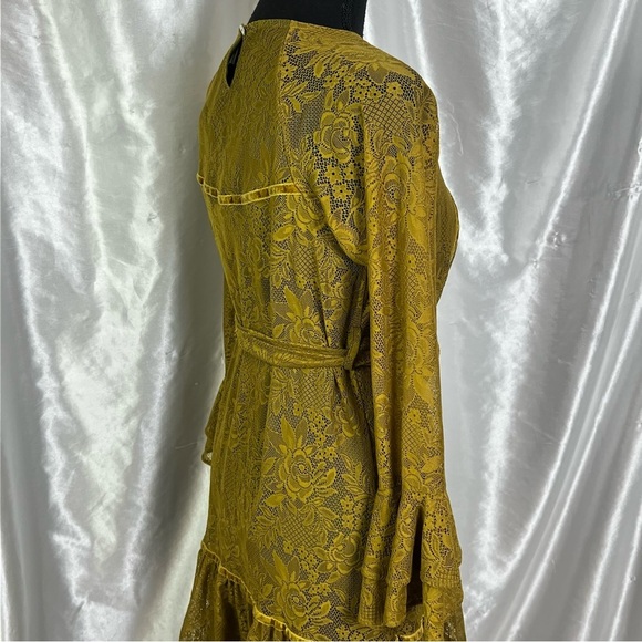 Mia Joy Mustard Lace Boho Mini Bell Sleeve Dress XS (See 📏) - Picture 10 of 14